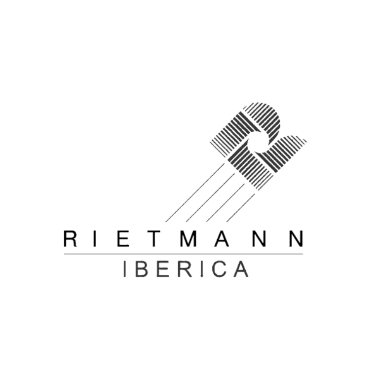 Logotipo de Rietmann Ibérica con dos formas entrelazadas y líneas en movimiento.